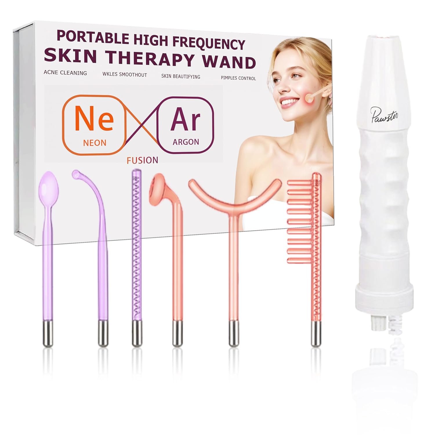 Skin Therapy Wand – Portable Skin Therapy Machine with 6 Glass Tubes – Clarifying – Skin Tightening & Radiance – Wrinkle Reducing