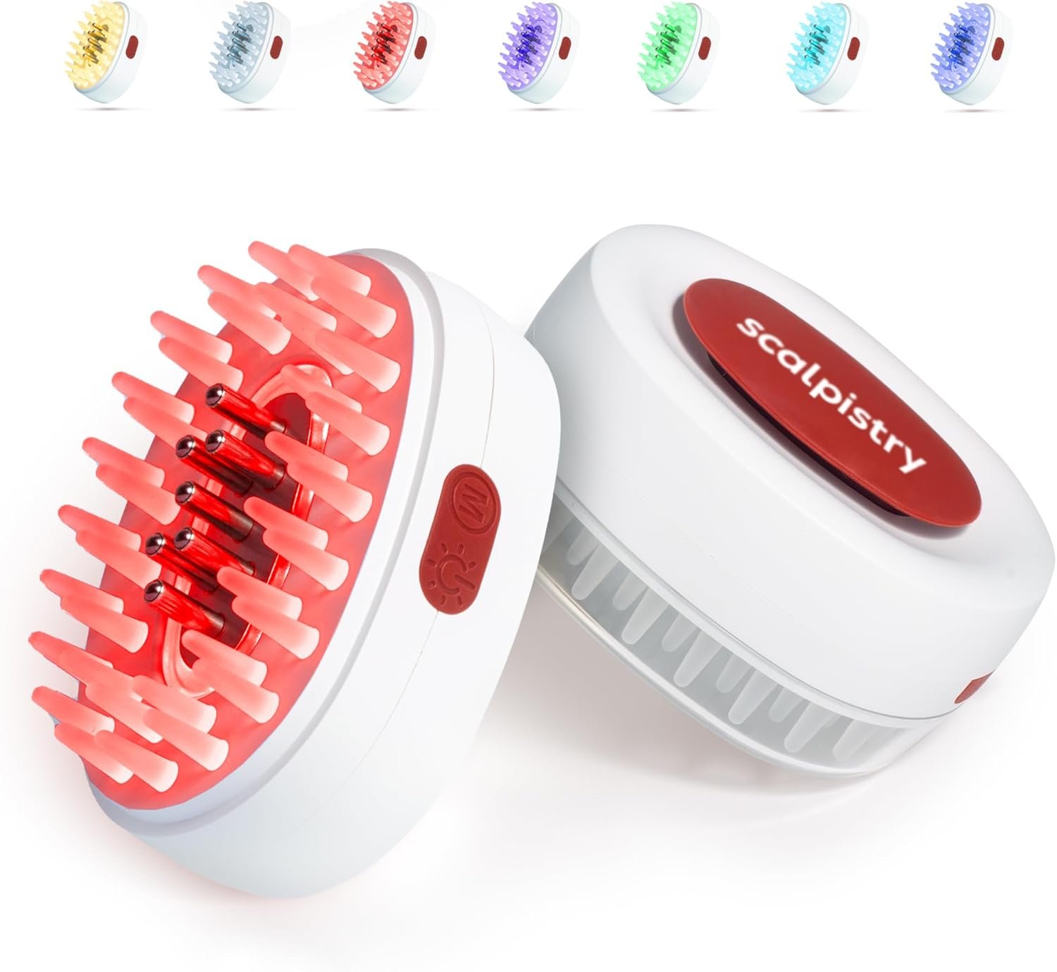 7-1 Red Light Hair Brush Comb | Vibrating Electric Red Light Scalp Massager + Oil Applicator for Fuller-Looking Hair Care | Scalp Massage for Head Spa | Portable, Cordless & Waterproof