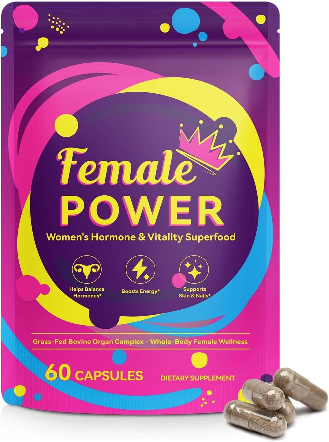 newseel Beef Organ Supplement for Women, Natural Grass Fed Beef Liver Capsules,Supports Feminine Hormone Balance, Menstruation, Immunity, Skin, Collagen, B12, Energy & Wellness – 60 (1)