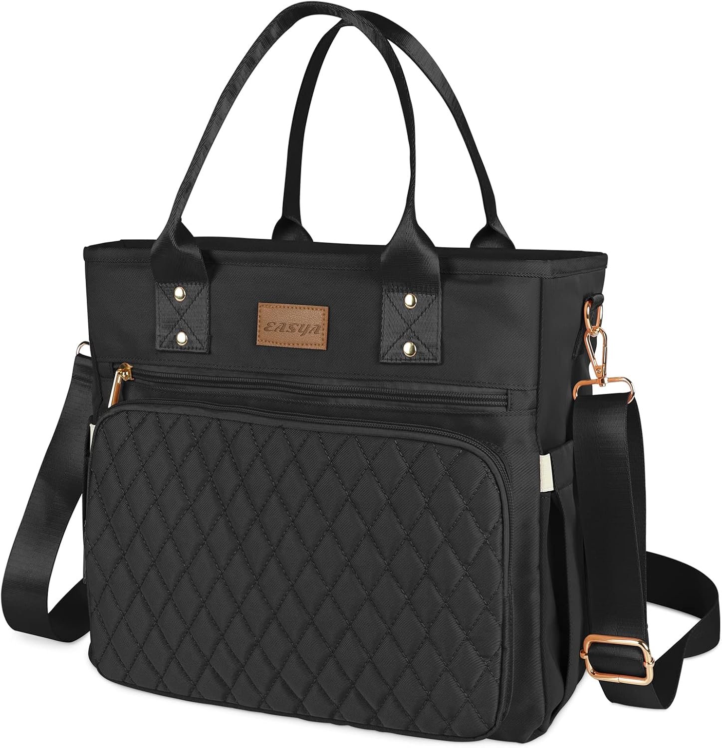 EASYA Large Insulated Lunch Bag for Work, Women’s Nylon Thermal Lunch Box, Leakproof Cooler Tote Bag with Storage Pocket (Black)