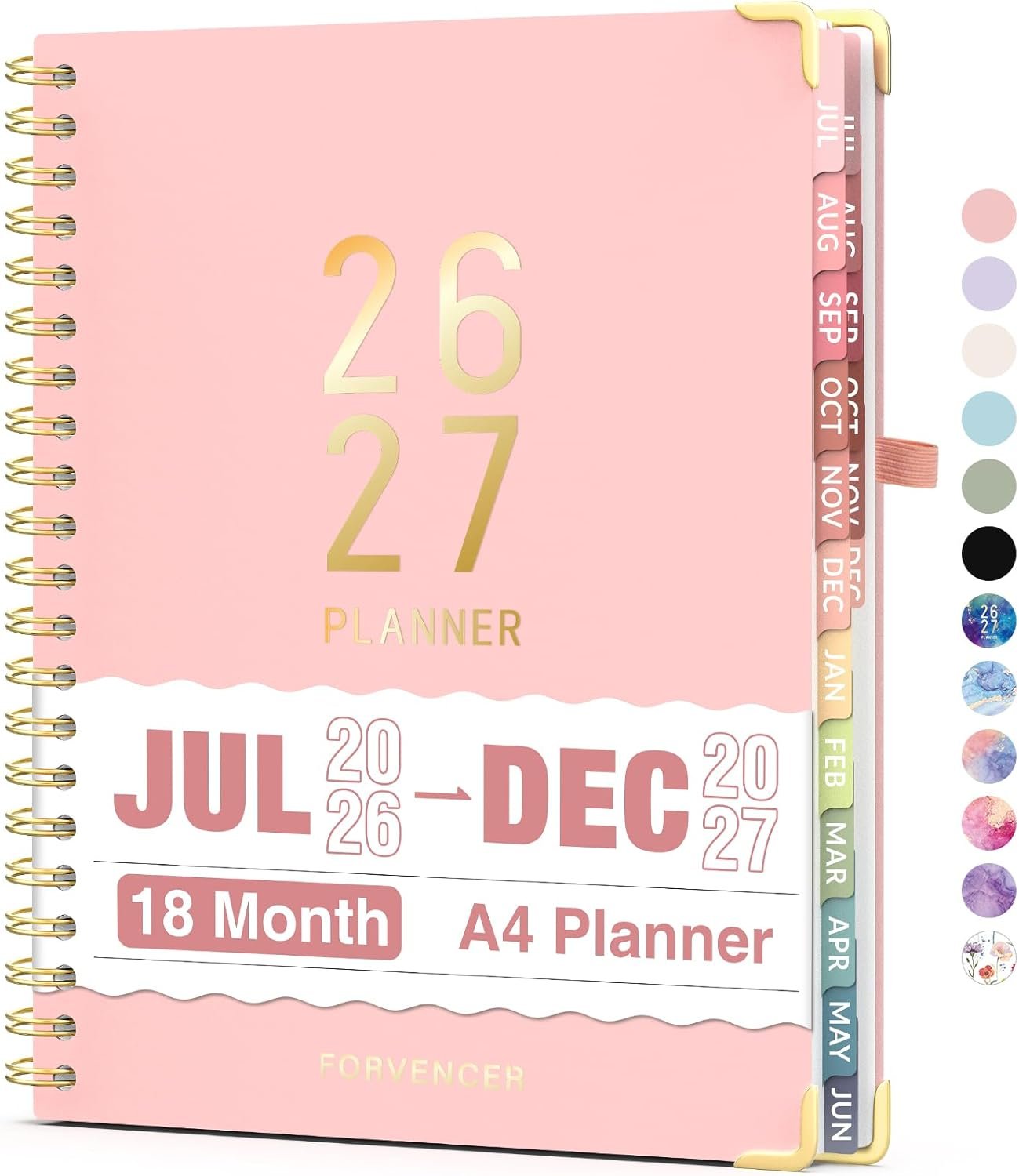 Jul 2026 – Dec 2027 Planner, Forvencer 18 Month Academic Planner 2026-2027, 8.5″ x 11″, Calendar Planner Weekly and Monthly, Daily Agenda Book, College School Supplies for Student Teacher, A4, Pink