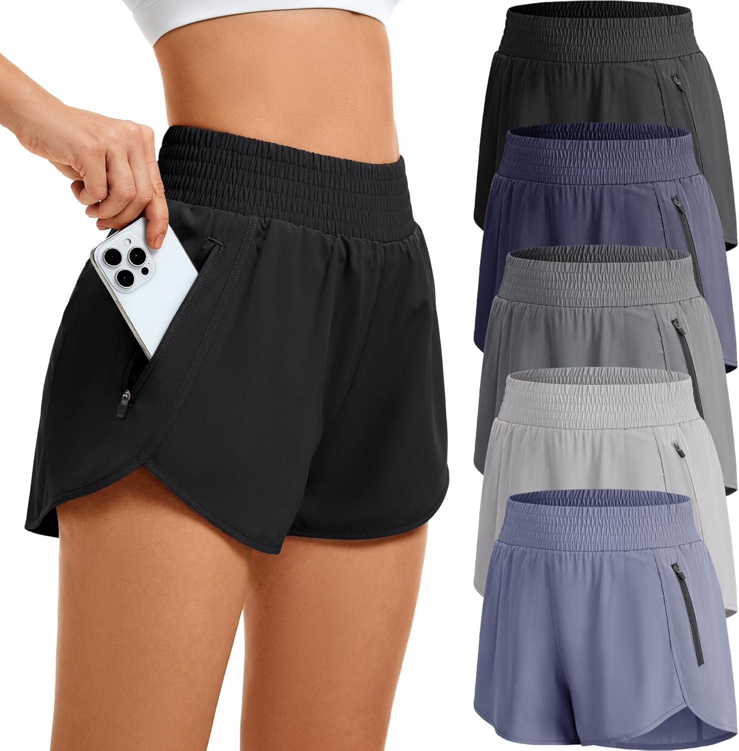 CE’ CERDR Women’s Athletic Workout Short High Waisted Elastic Running Shorts with Pockets for Gym Casual