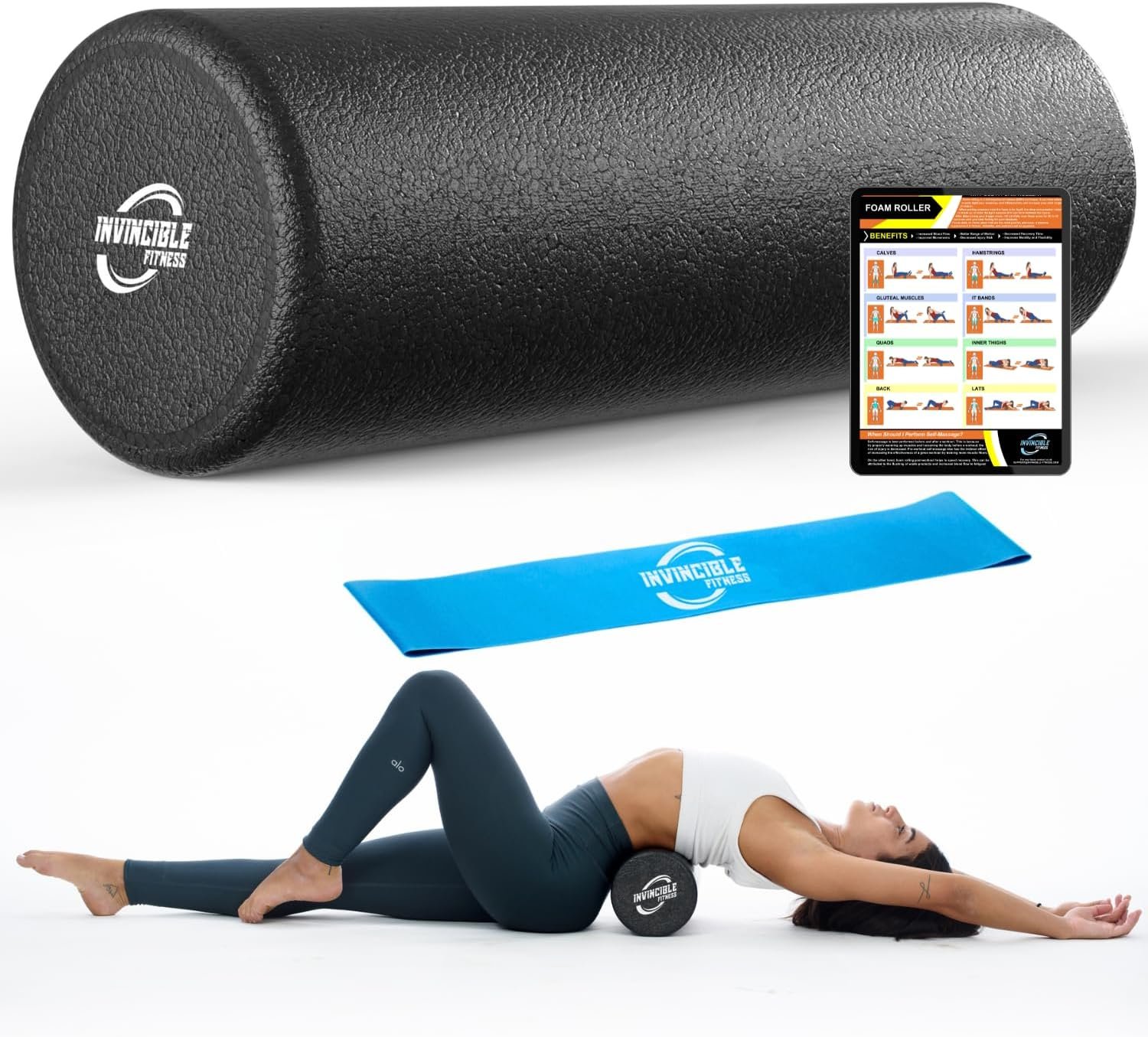 Invincible Fitness 17” EPP Foam Roller for Deep Tissue Massage – Enhance Recovery, Relieve Pain, and Boost Mobility for a Stronger, Healthier You (Black)