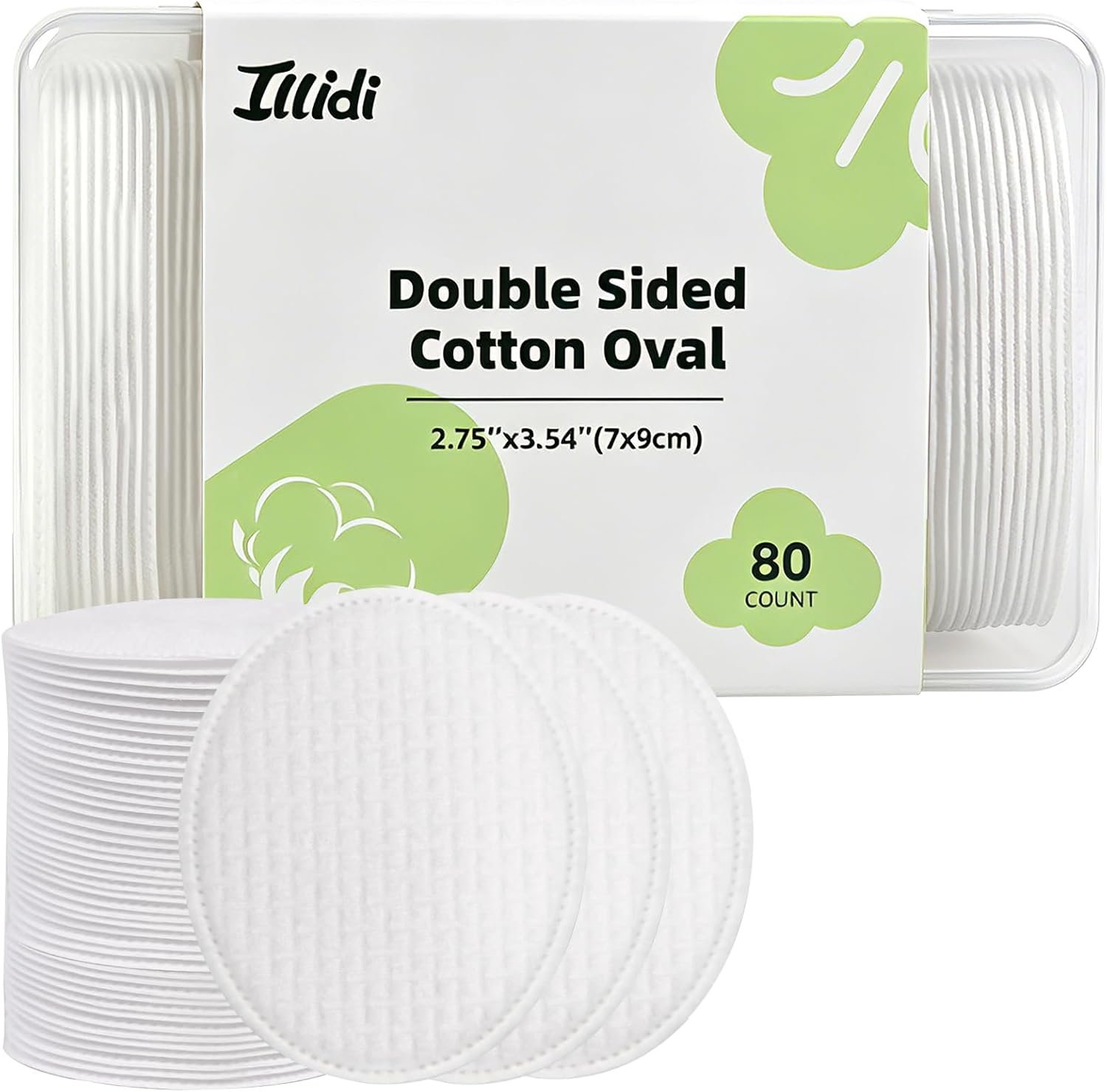 ILLIDI Large Oval Cotton Pads, Multi-Layer, Dual-Sided, for Makeup Removal, Cleansing, and Toner Application, 80 Count
