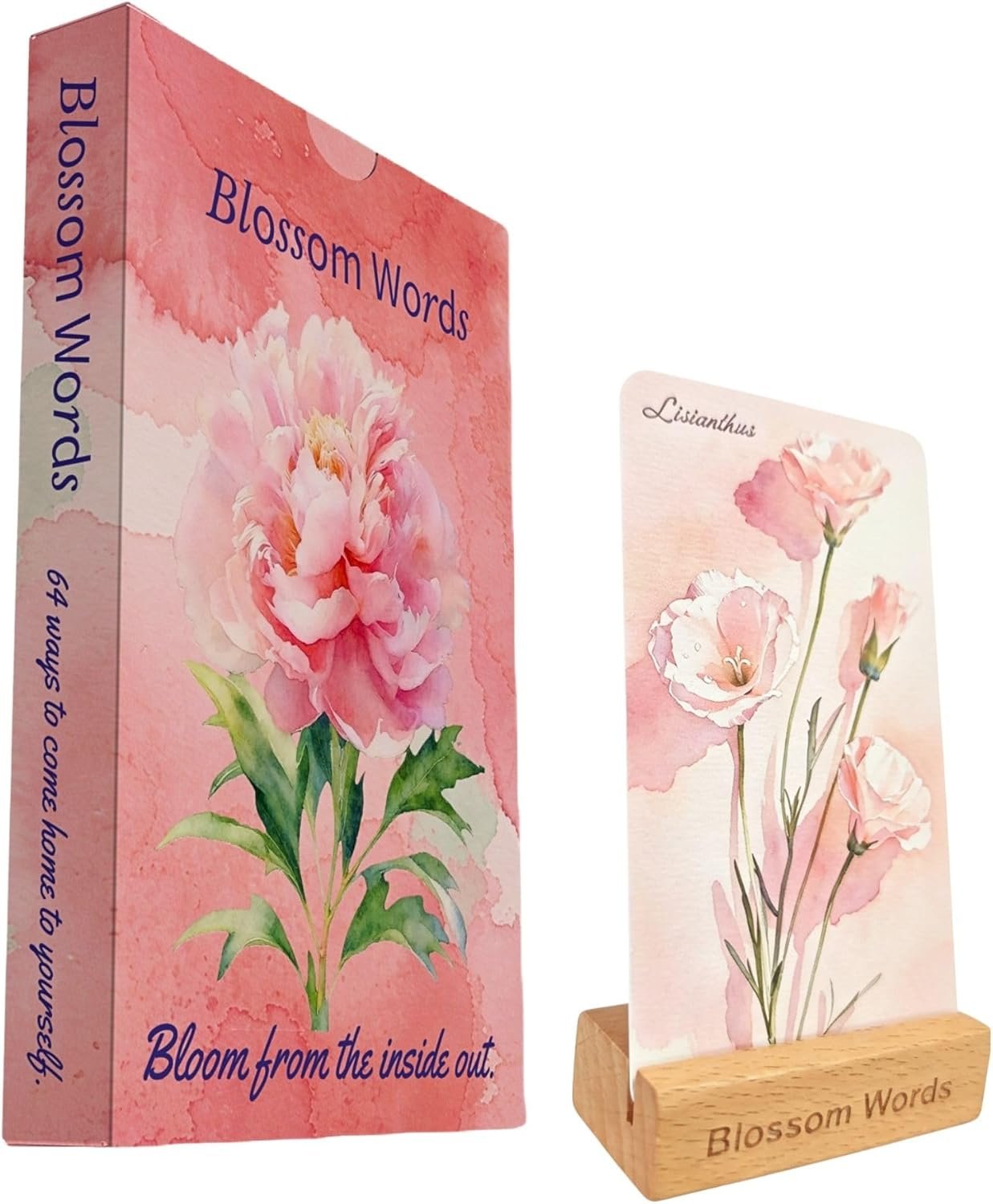 Botanical Affirmation Cards for Women – 64 Floral Self-Love & Healing Cards with Wooden Display Stand – Daily Mindfulness & Emotional Wellness Gift for Women, Best Friend, Sister