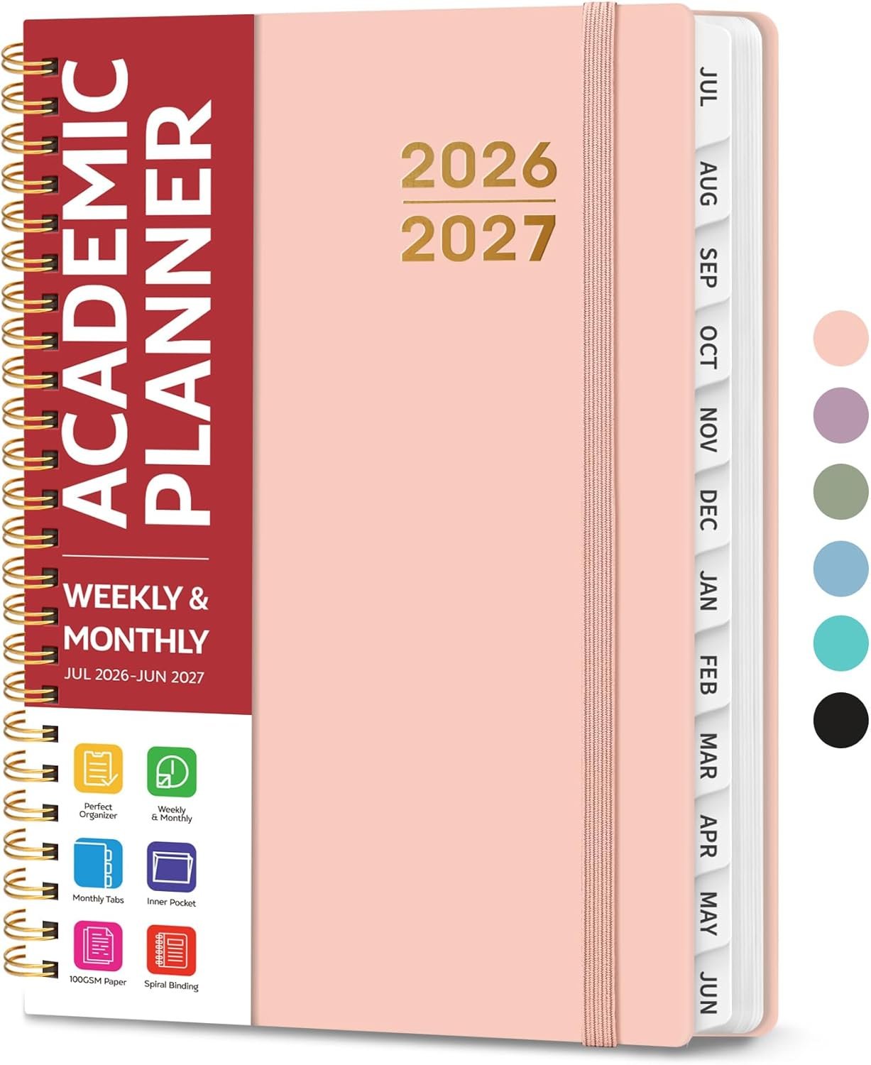 Planner 2026-2027 for Women & Men, Academic Monthly and Weekly Calendar Planner, Jul 2026 – Jun 2027, A5 (6.3″ x 8.5″), Teacher Student Planning Book with Tabs, Ideal for Office School Supplies – Pink