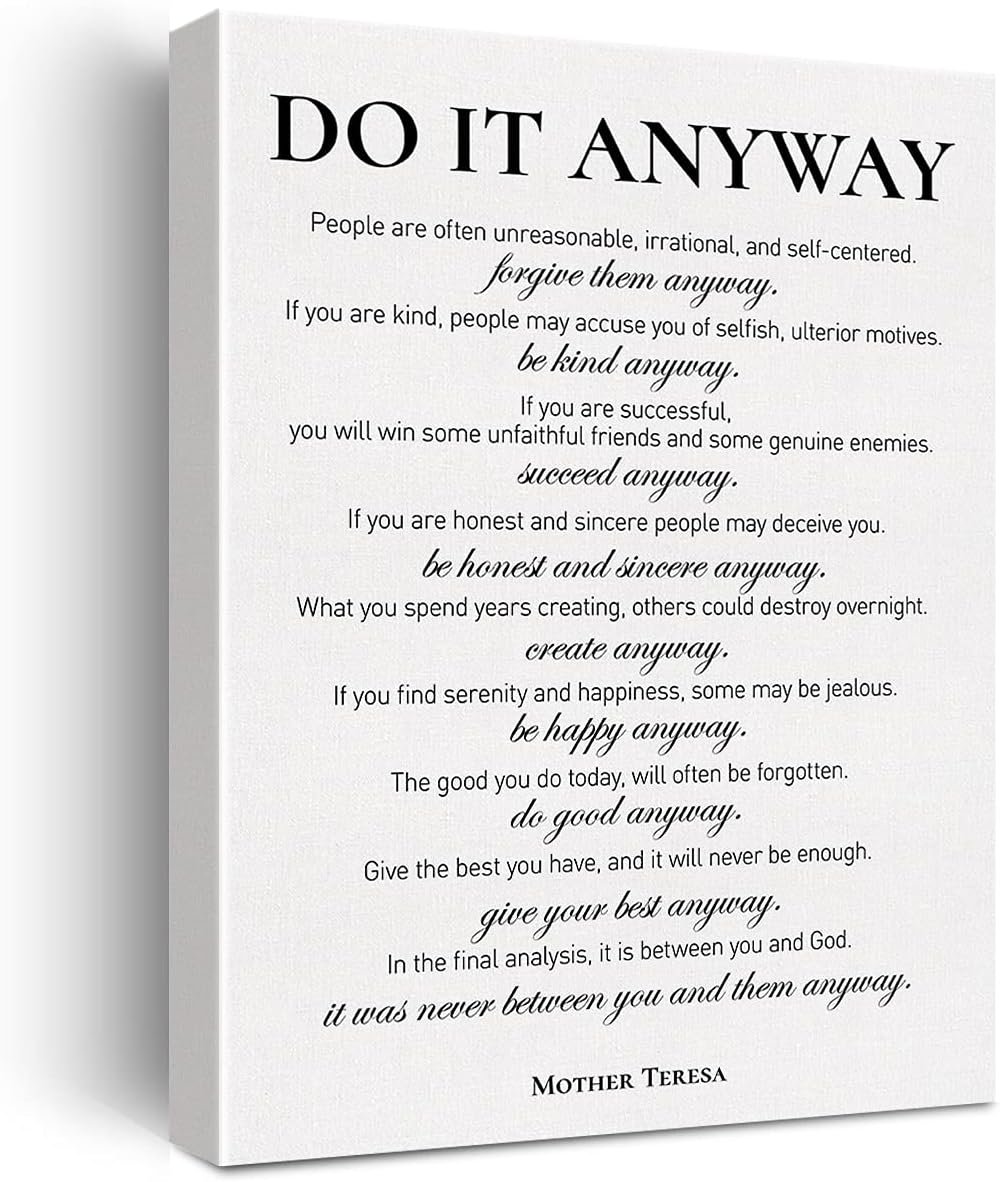 Inspirational Canvas Wall Art Motivational Do It Anyway Quote Canvas Print Positive Canvas Painting Office Home Wall Decor Framed Gift 12×15 Inch