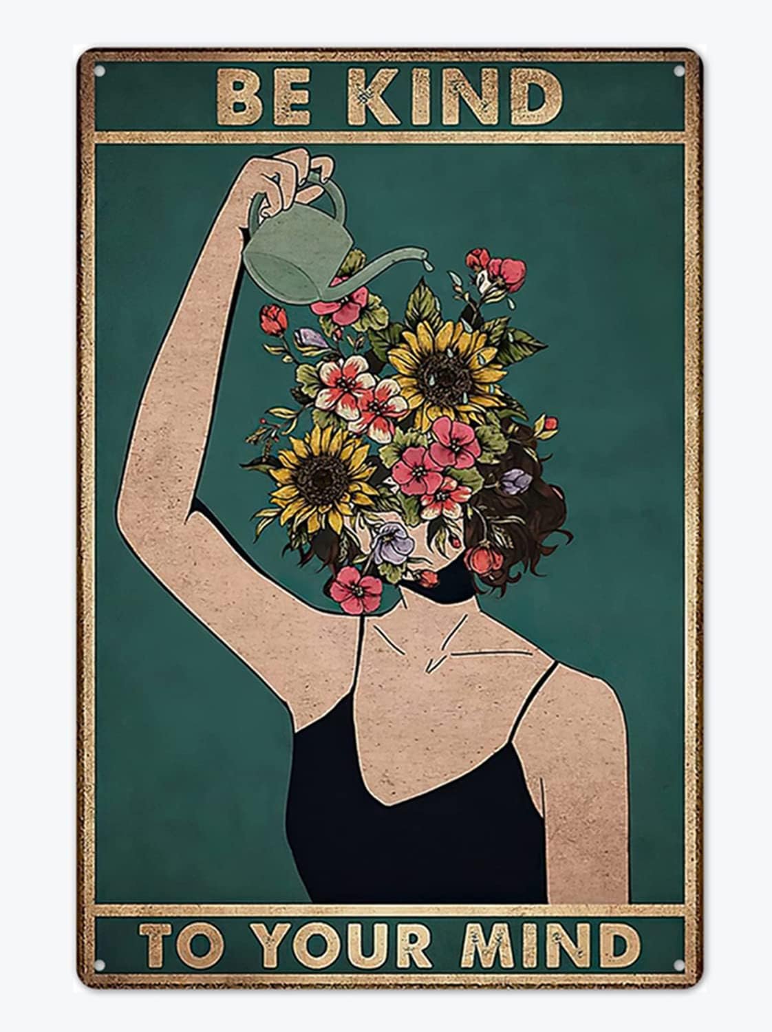 Fmcmly Be Kind to Your Mind Vintage Tin Signs Hippie Boho Wall Art Encouragement Gifts for Women Home Office Bedroom Living Room Cafes Wall Decor 8×12 Inch