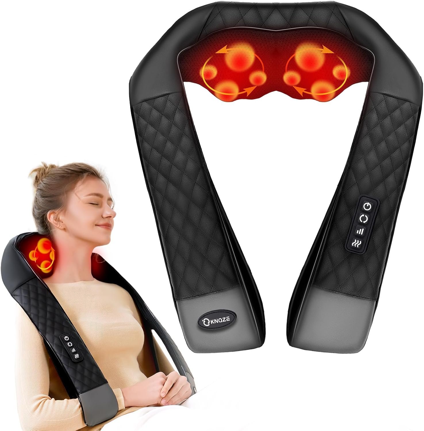 KNQZE Shiatsu Neck and Back Massager, Neck Massager with Heat 4D Deep Tissue Kneading Massage for Back Leg, Full Body Muscle Pain Relief, Ergonomic Design, Ideal Gift for Women Men, Not Cordless
