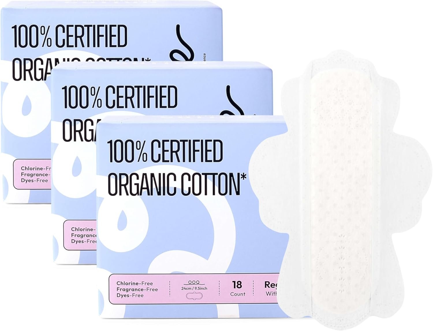 RPE Life 100% Organic Cotton Menstrual Pads – Large Bulk Pack Sanitary Napkins for Women with Wings – Used on Sensitive Intimate Areas for Breathable Comfort – Ultra Thin Period Care, 54 Count