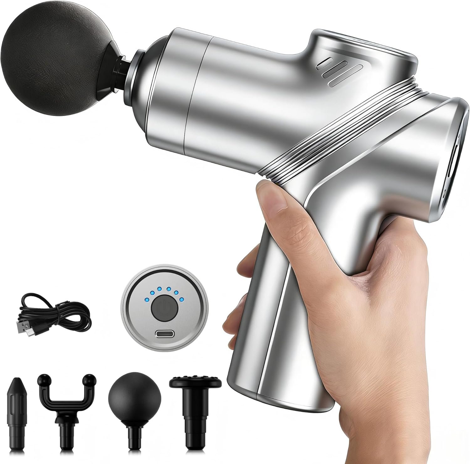 LEERCON Mini Massage Gun,Portable Deep Tissues Muscle Massager, 4 Massages Head and 6 Speeds,Suitable Gifts for Fathers, Mothers, Women, and Men