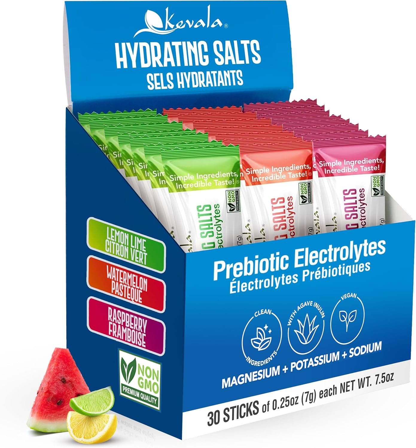 kevala Electrolytes Powder Packets | Sugar Free Drink Mix Packets with Prebiotics, Potassium & Salt Electrolytes | Keto Hydration Packets | Rehydration Support | 1 Pack (30 Sticks)