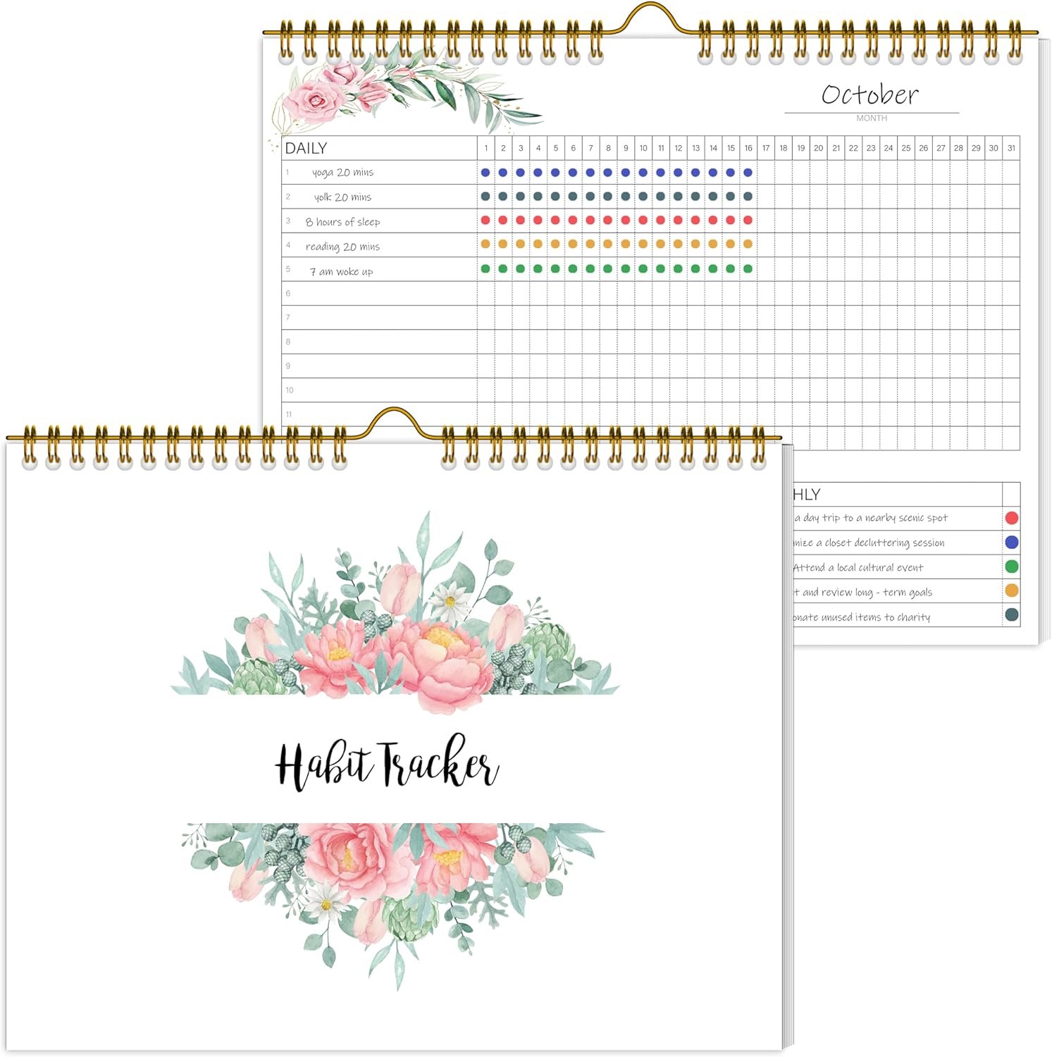 Habit Tracker Calendar,12 Monthly Habit Tracker Journal with Spiral Binding,Undated Weekly Monthly Planner to Boost Productivity&Self Improvement,8″x10″(Pink)