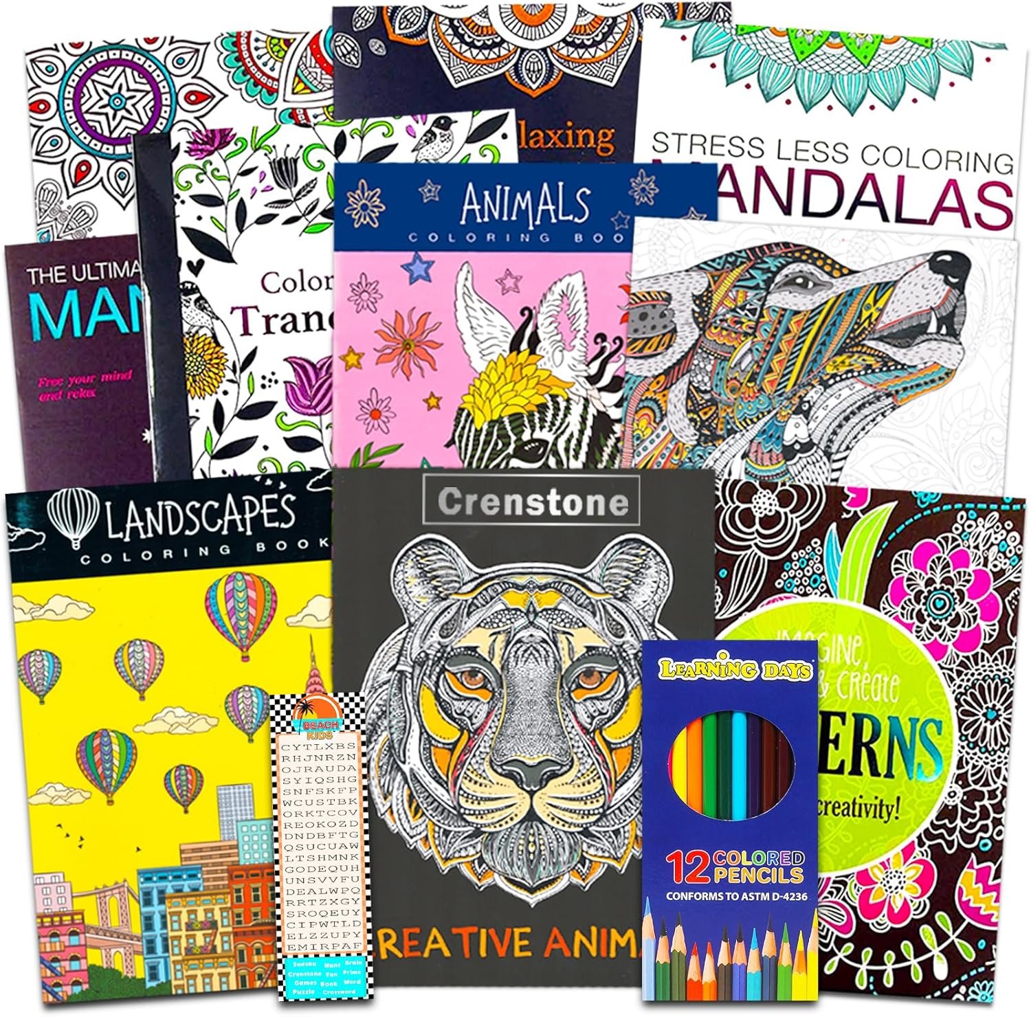 10 Pack Adult Coloring Book Super Set – Bundle with 10 Adult Coloring Books for Women, Men Featuring Mandalas and More | Advanced Coloring Books Bulk