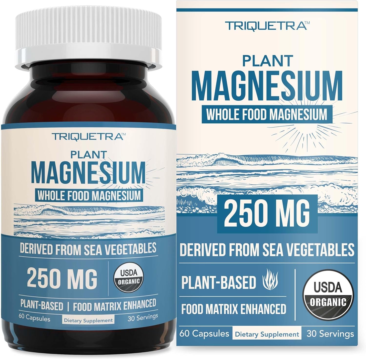 Organic Whole Food Magnesium Supplement – Plant-Based, Organic Sea Vegetable Complex – 250 mg Per Serving | Water Extracted | Gentle on Stomach | Supports Energy, Sleep, Muscle, Heart – 60 Capsules