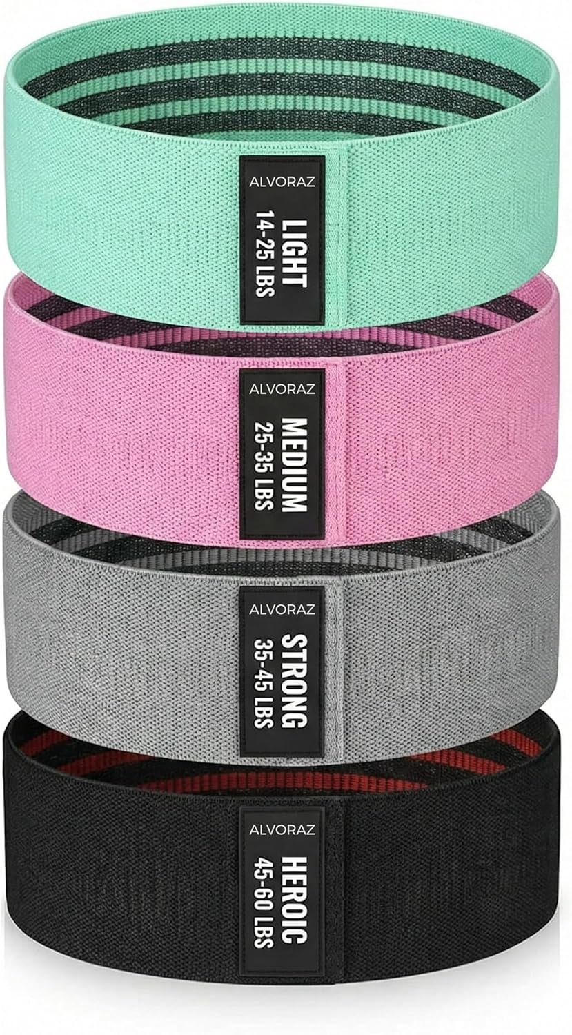 Fabric Resistance Bands for Squats, Glutes & Legs – 3‑Level Non‑Slip Booty Bands Set – Thick Loop Bands for Women & Men – Home Workout, Pilates & Yoga