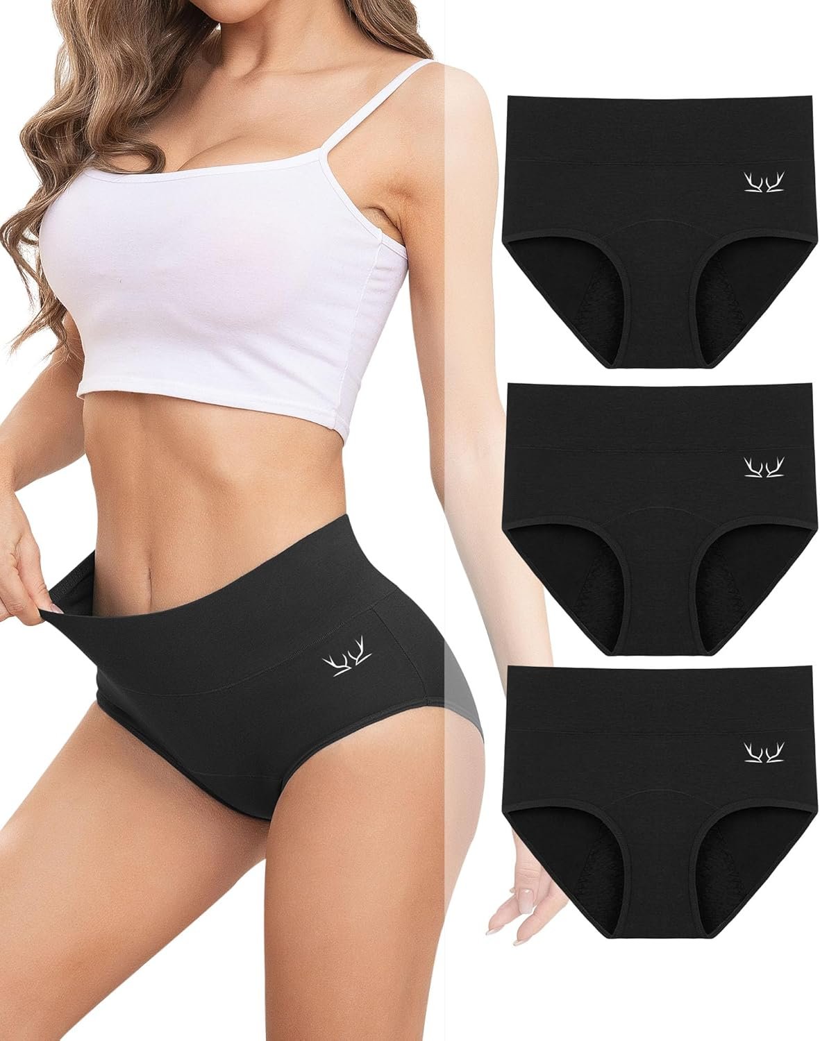 Rdiner Heavy Flow Period Underwear for Women, High Absorbency Leakproof Hipster Brief for Overnight Postpartum & Teens 3 Pack