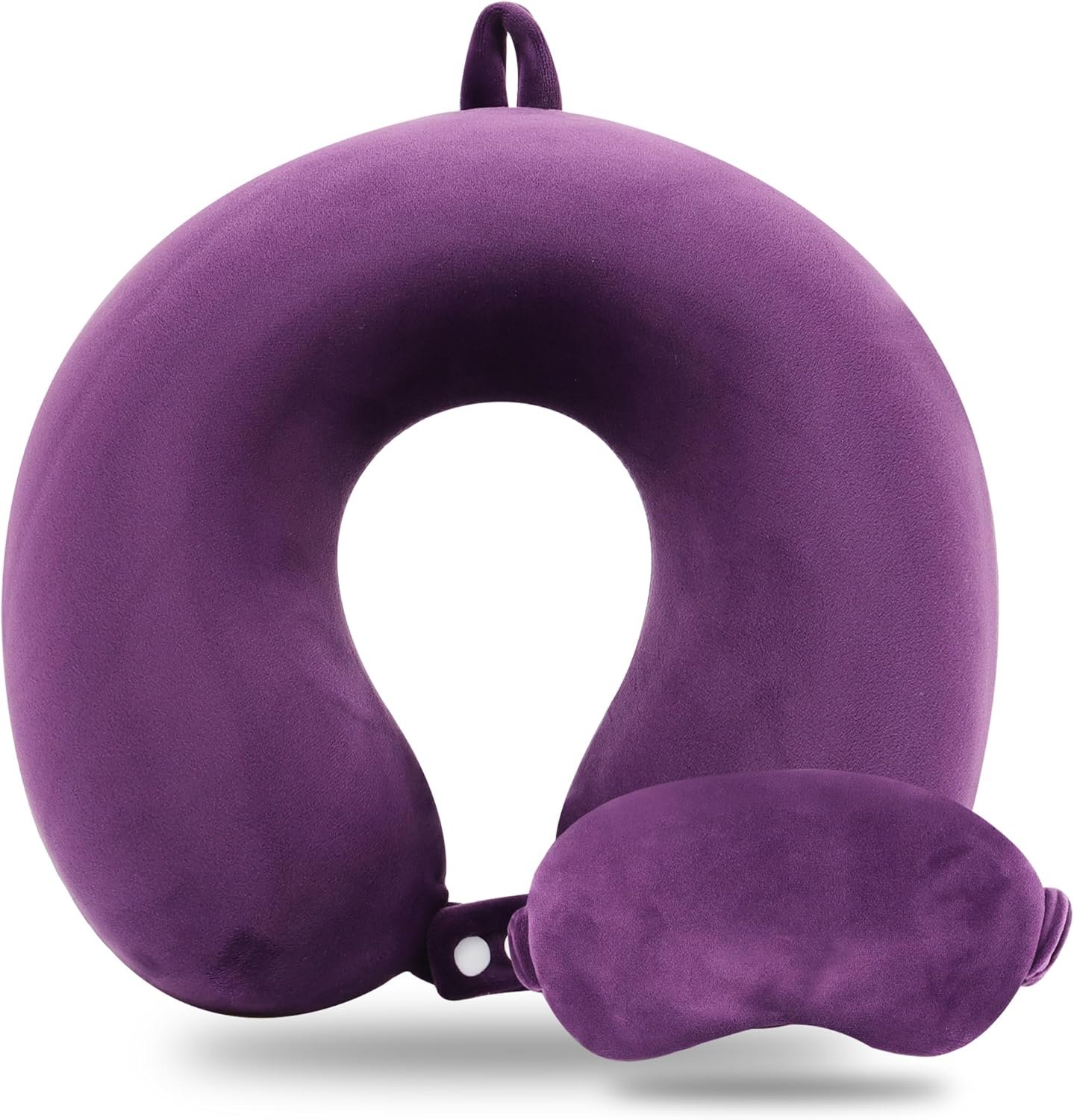 Sexysamba Pure Memory Foam Travel Pillow Set for Adults – Comfortable & Removable Machine Washable Cover, Neck Support Pillow Airplane Travel Kit with Eye Mask for Portable Plane Accessories – Purple