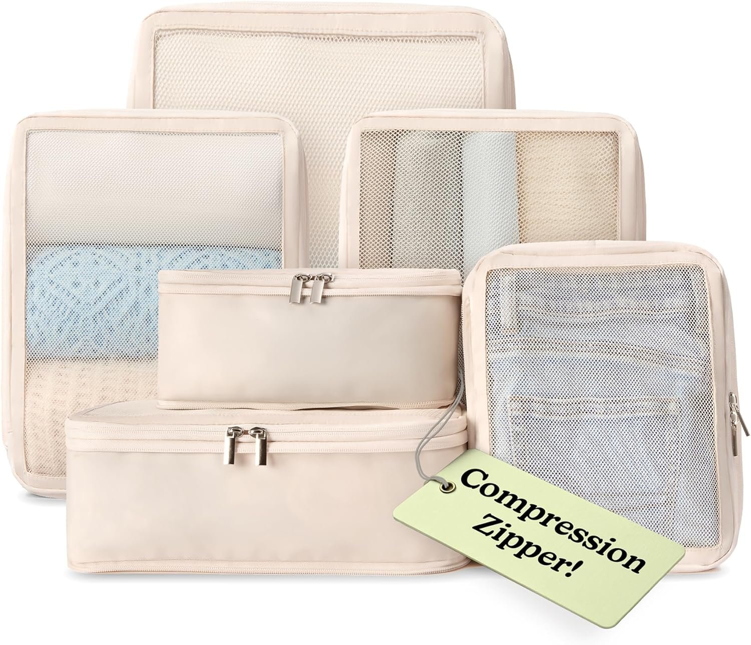 Vandel Space-Saving Compression Packing Cubes for Women, Men, 6-Pack Compressible Carry On Suit Case Organizer Luggage Packing Cubes for Travel Compression Organizer Bags for Luggage, Suitcase Cube
