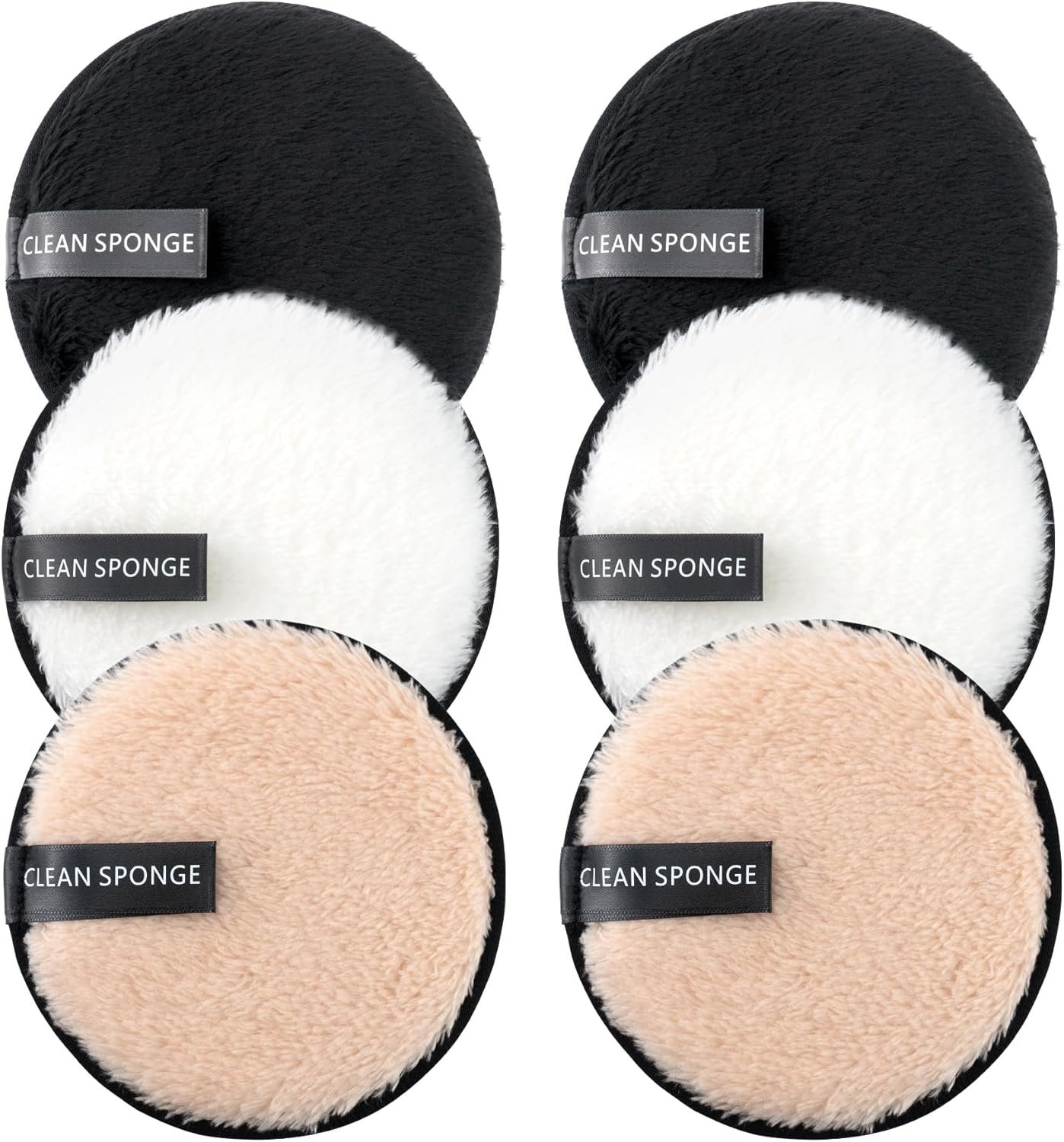 BlingKingdom 6 PCS Makeup Remover Pads Reusable Double-Sided Facial Cleansing Puffs Round Make Up Remover Pads for All Skin Types – 3 Colors