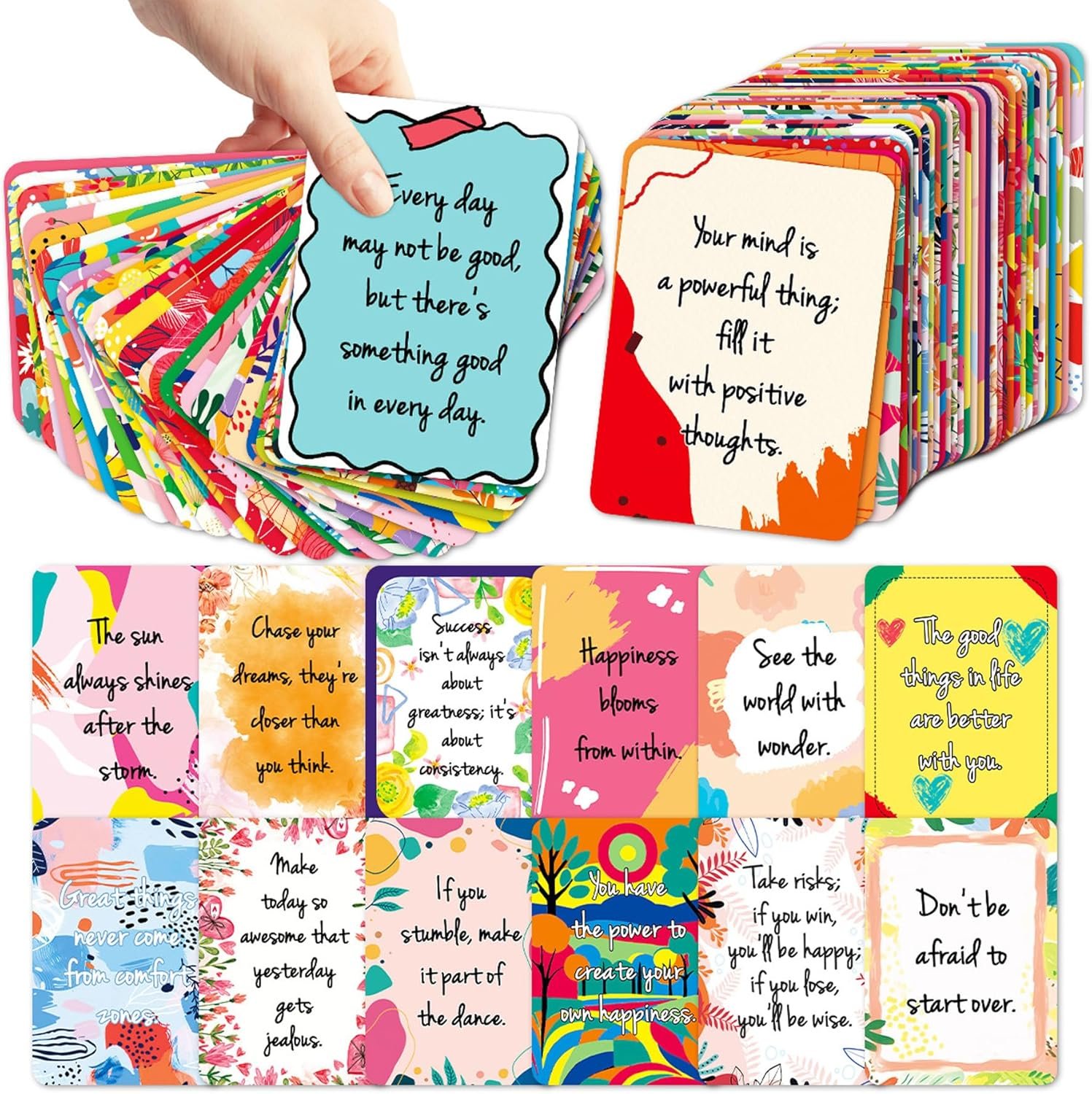 50 Pcs Motivational Cards, 2.52 * 3.5 inch Inspirational Positive Affirmations Cards for Employees Coworkers, and Kids, Blank Back