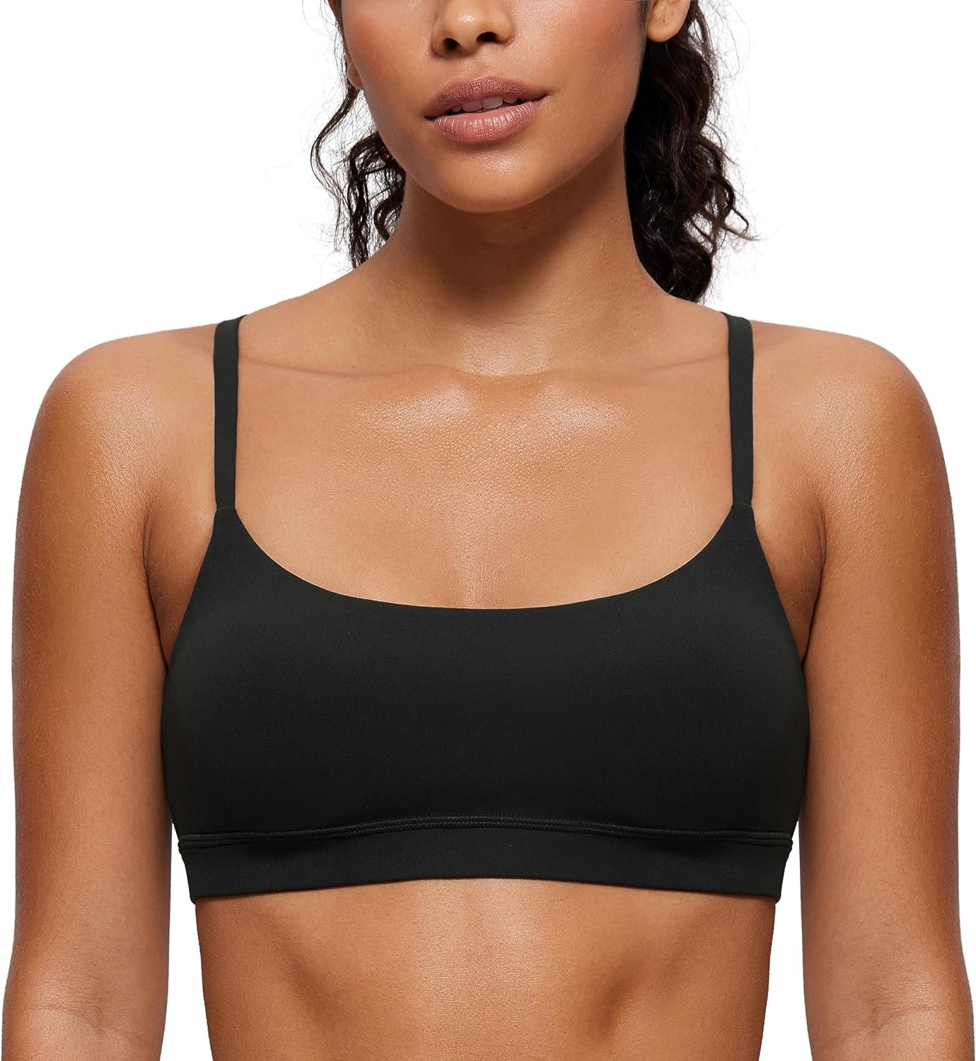 CRZ YOGA Butterluxe Adjustable Spaghetti Strap Sports Bras for Women – Scoop Neck Wireless Padded Yoga Workout Crop Top