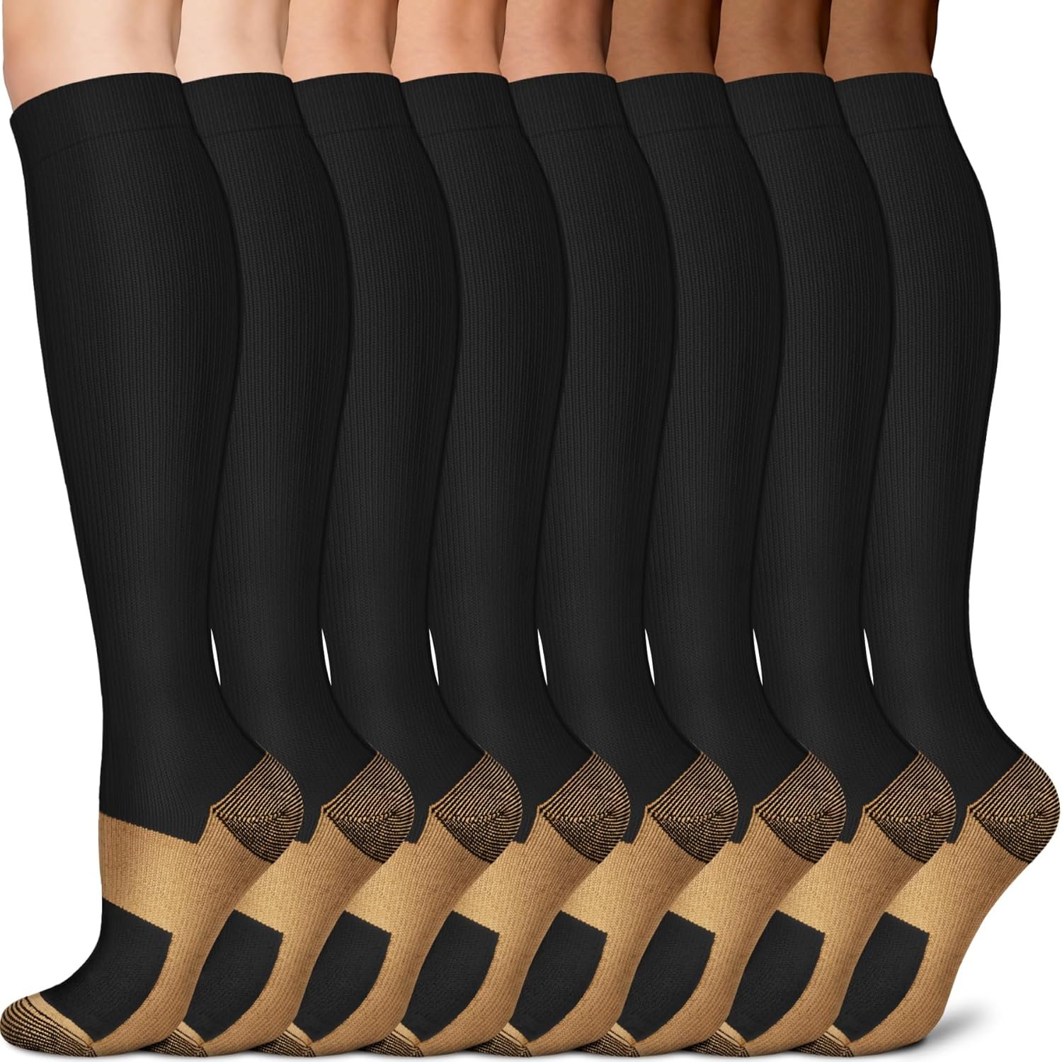 Sooverki Copper Compression Socks for Men & Women 8 Pack 15-20mmHg – Knee High Stockings Best Support for Running Athletic