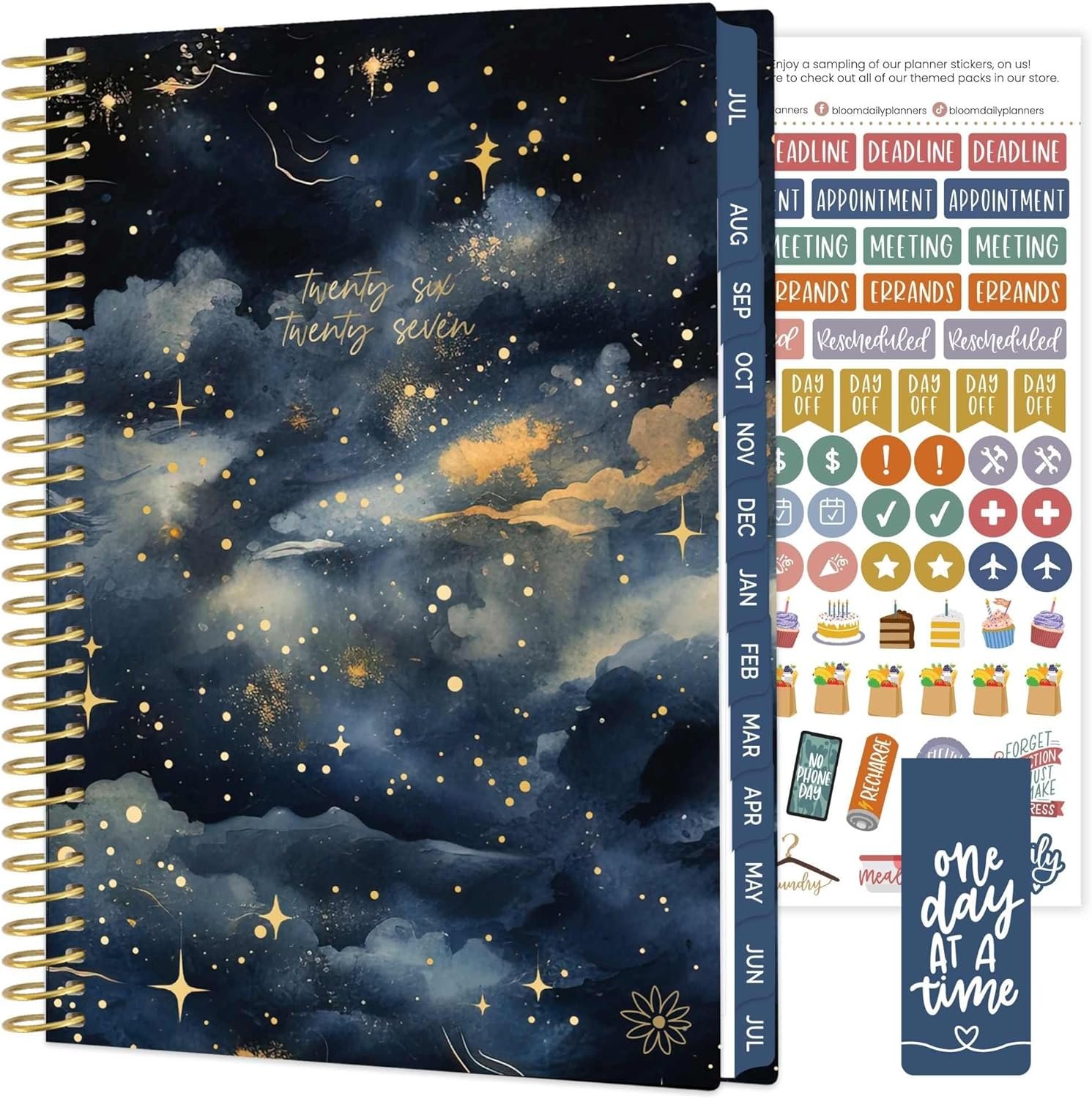 bloom daily planners 2026-2027 Planner – Academic Year (July 2026 – July 2027) Monthly & Weekly Soft Cover Planner for Women – 13 Month Calendar Agenda Book with Stickers – 5.5″ x 8.25″ – Midnight Sky