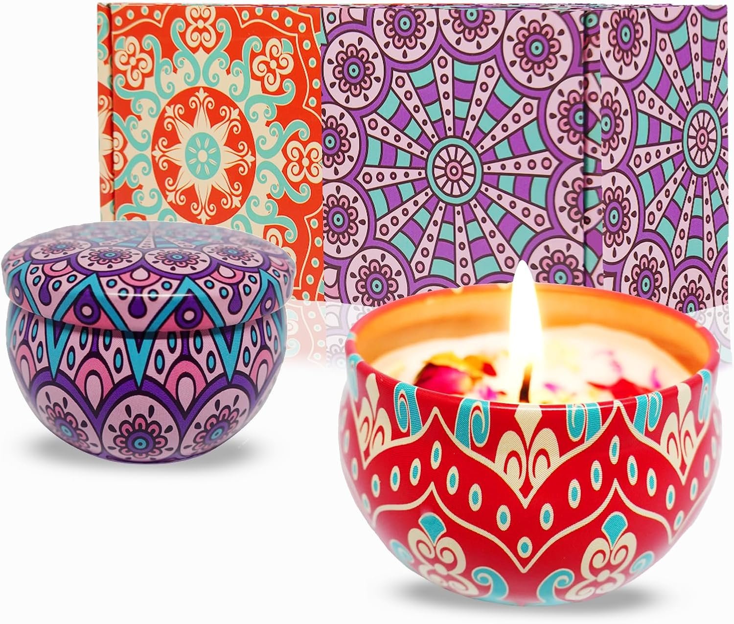 Scented Candles Gift Set – Aromatherapy Candle for Home, Portable Hotel Small Candles, Natural Soy Wax Tin Jar for Yoga, Bath, 2.5 Oz Long Lasting Time Gift for Women 2 Pack