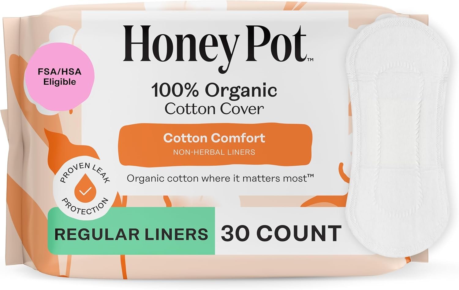 The Honey Pot Company – Non-Herbal Everyday Panty Liners for Women – Organic Cotton Cover & Ultra-Absorbent Pulp Core – Sanitary Pads – Feminine Care – 30 ct