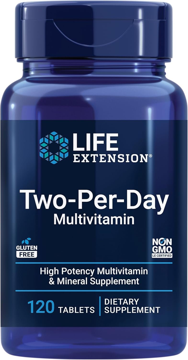 Life Extension Two-Per-Day Multivitamin – Packed with Over 25 Vitamins, Minerals & Extracts -Vitamins B6, C, D – Zinc – Two-Month Supply – Non-GMO, Gluten-Free – 120 Tablets