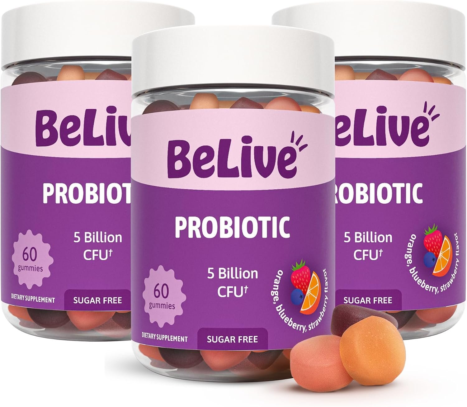 BeLive Probiotic Gummies, with 5 Billion CFUs, Zero Sugar, 180 Count