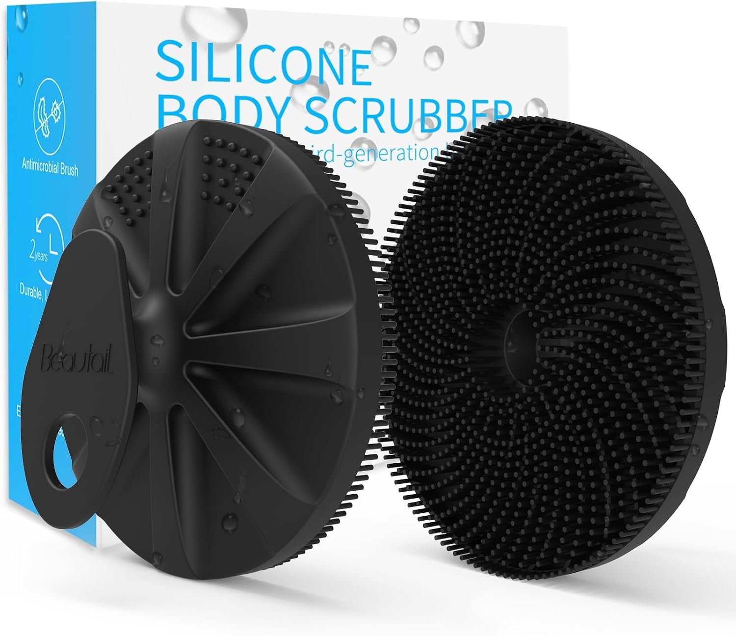 Silicone Body Scrubber, BEAUTAIL Gentle Exfoliating Brush for All Skin Type | Lather Well Shower Scrubber for Body, Bathroom Essentials for Women, Men & Kids, More Hygienic than Loofah. 1-Pack, Black