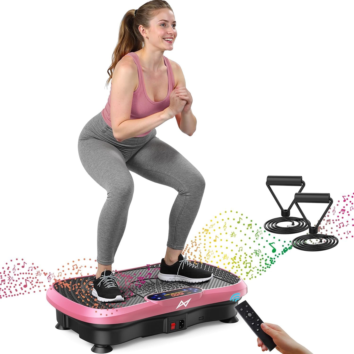 Vibration Plate Fitness Platform Exercise Machine Body Vibrating Board | Curved Design 200W Powerful Bluetooth Linear Oscillating Whole Body Shake Plate for Lymphatic Drainage Recovery Body Toning