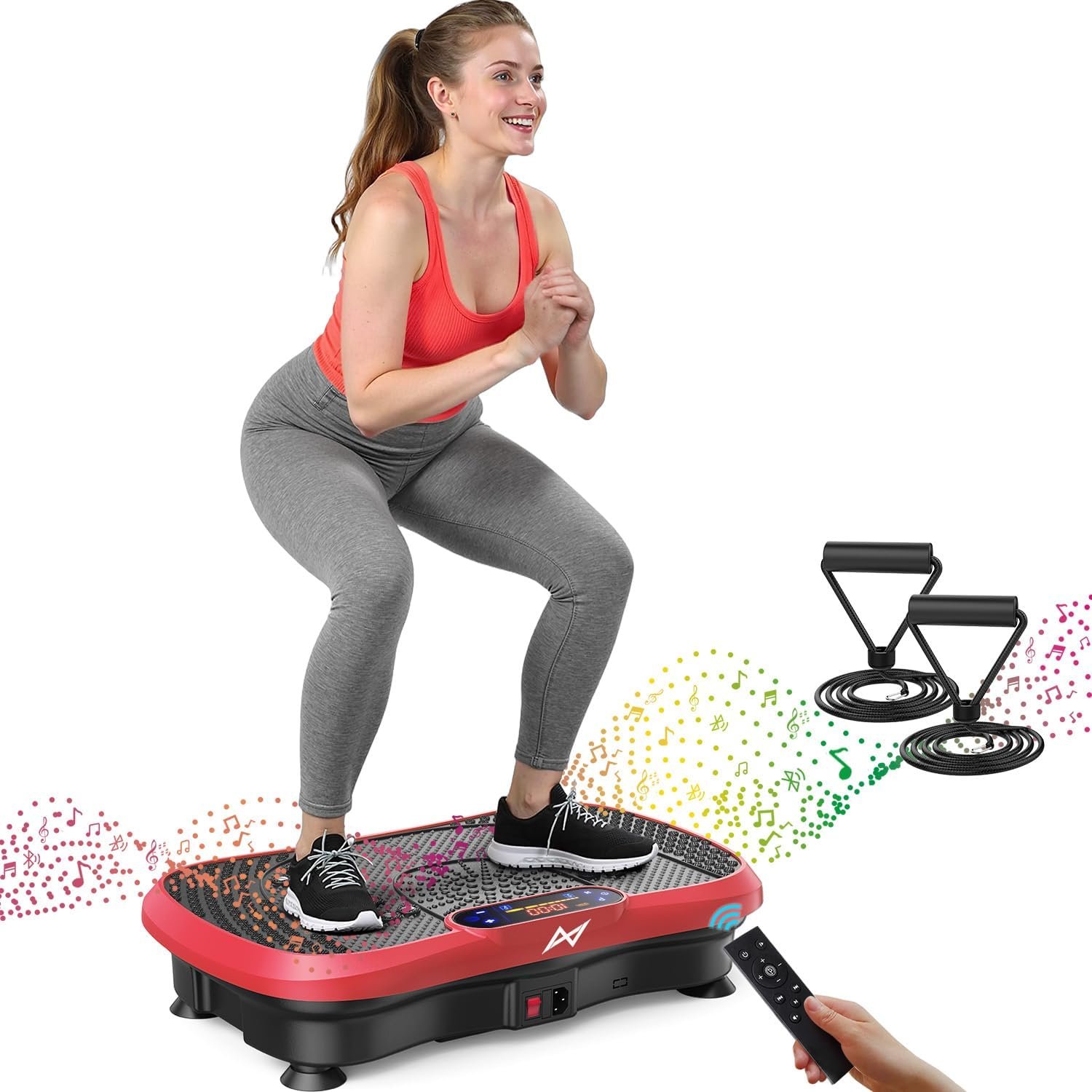 Vibration Plate Fitness Platform Exercise Machine Body Vibrating Board | Curved Design Powerful 200W Bluetooth Oscillating Shake Plate for Lymphatic Drainage Recovery Whole Body Toning With Handles