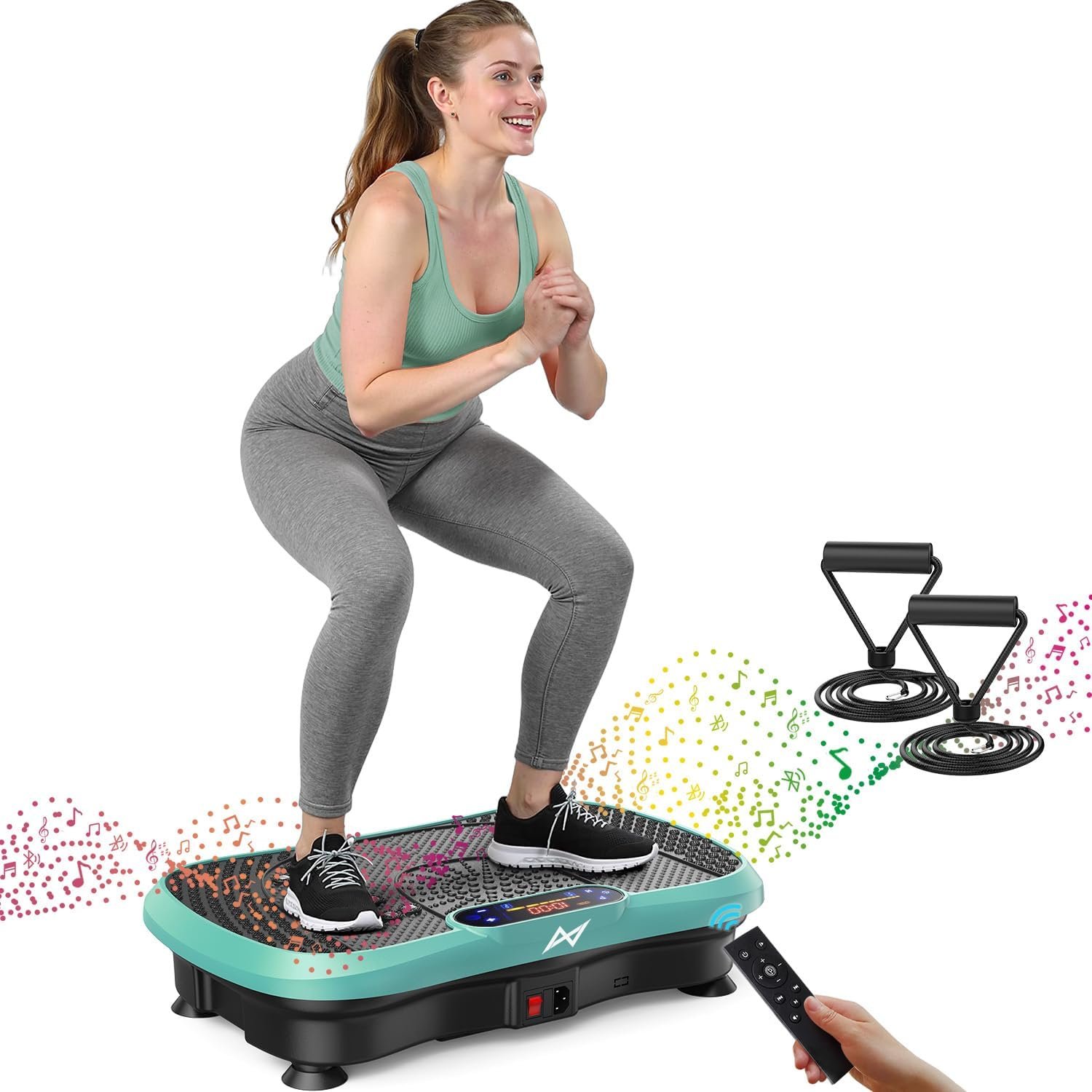 AXV Vibration Plate Fitness Platform Exercise Machine Body Vibrating Board | Curved Design Powerful 200W Bluetooth Oscillating Shake Plate for Lymphatic Drainage Recovery Whole Body Toning With Handles
