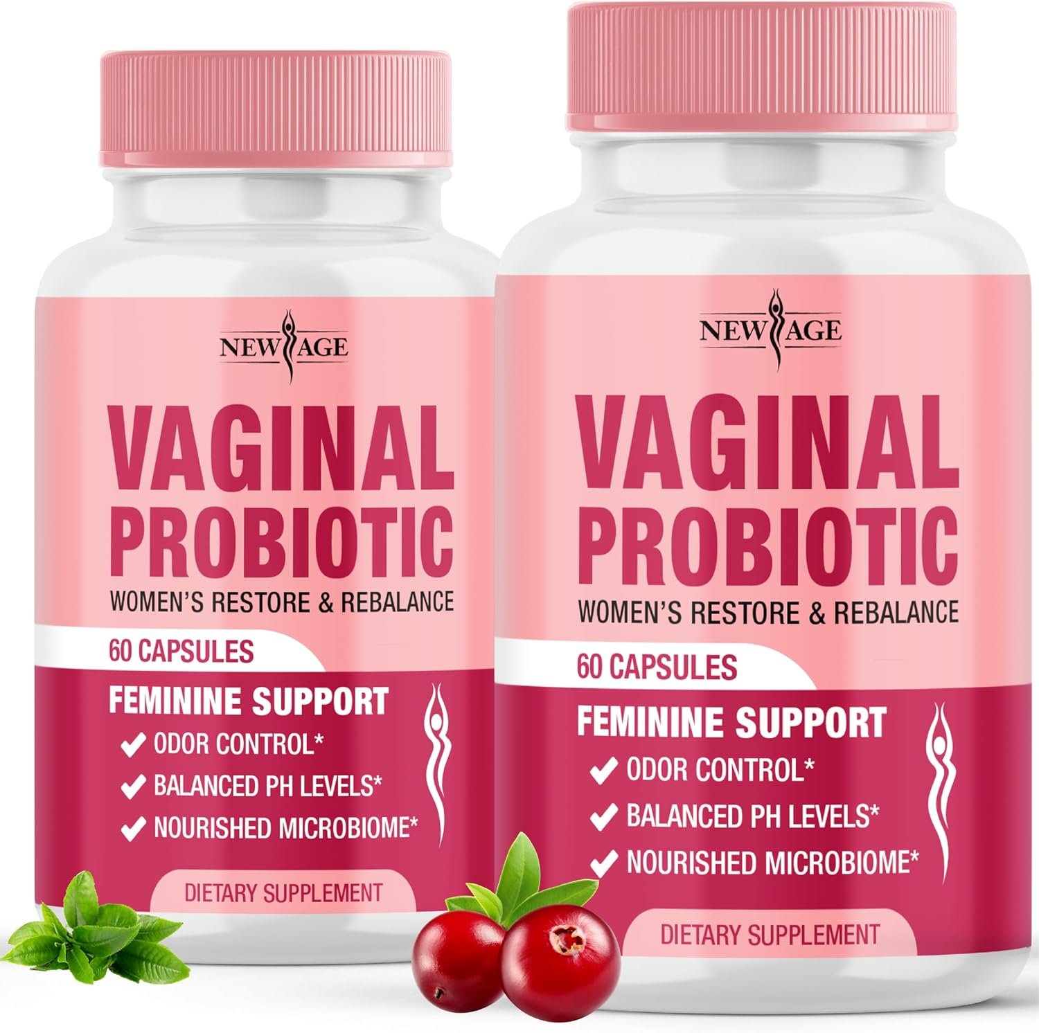 NEW AGE Vaginal Probiotics for Women with Prebiotics, Cranberry Extract, and a Lactobacillus Probiotic Blend, Supports Healthy pH Balance, Odor Control, Vaginal Flora – 120 Capsules